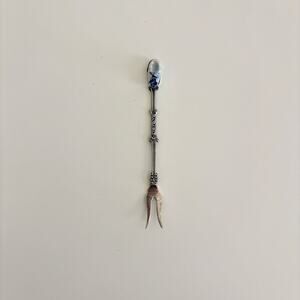 Sterling Silver Souvenir Delft Porcelain Shoe, Holland Pickle Fork